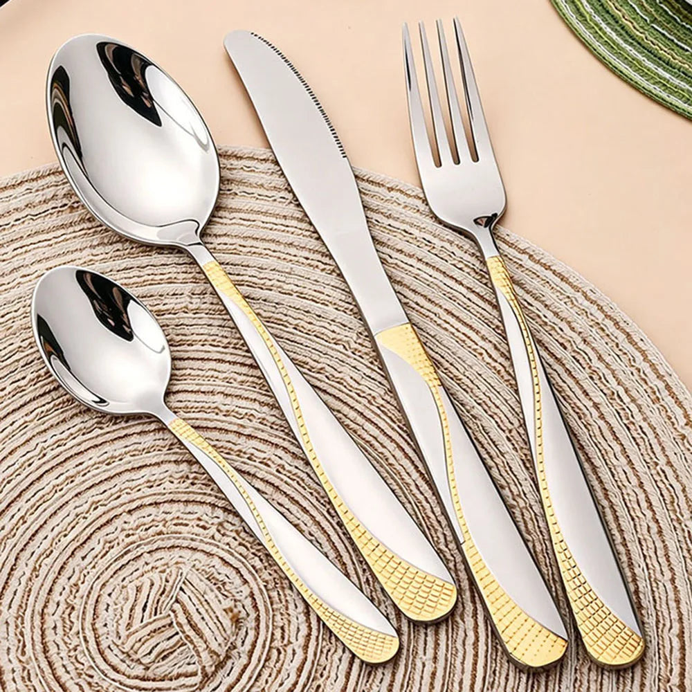 8Pcs Cutlery Sets Stainless Steel Black Tableware Knife Tea Fork Tea Spoon Flatware Dishwasher Safe Dinner Kitchen Dinnerware