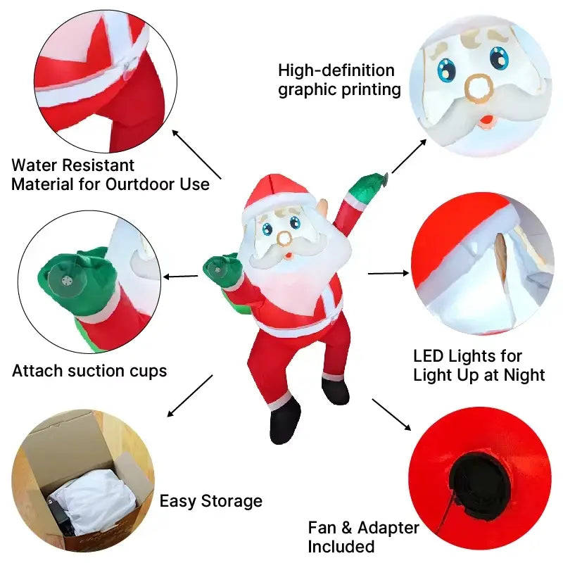 inflatable dabbing santa claus yard decoration in red and white with green gloves black boots and led lights for nighttime illumination