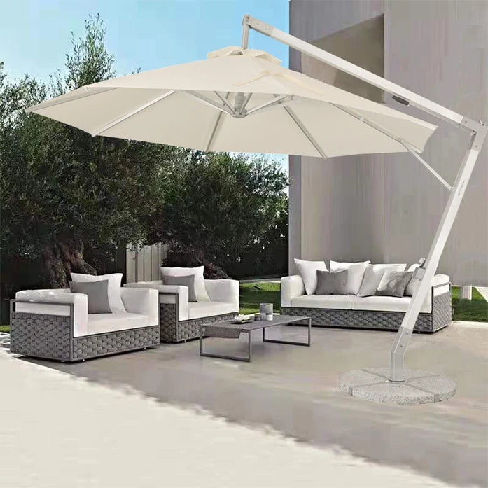Outdoor Sun Umbrella Courtyard Garden Wood Grain Hanging Round Sunshade Anti UV Parasols Garden Outdoor Furniture Set