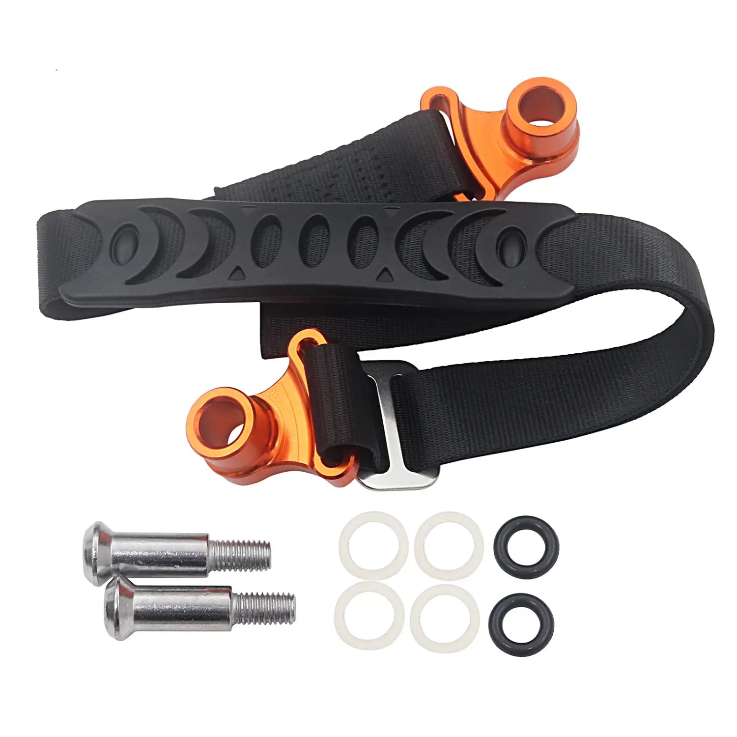 schwarzer und orangefarbener Aluminium-Gurt für Motorrad-Sicherheitsgurt mit geformtem Griffdesign im Dirtbike-Abschleppgurt-Set für Vorder- und Rückholriemen