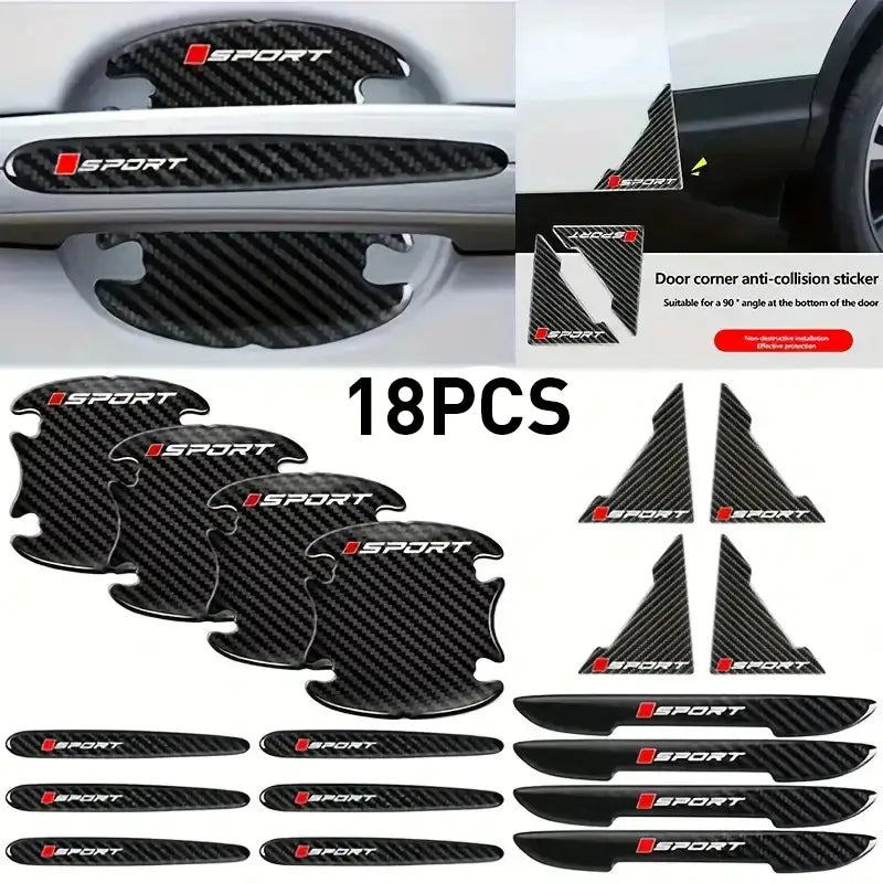 18-Piece Car Accessories Carbon Fiber Door Handle Protectors  Anti-Collision Strips Rearview Mirror Sun Visors Scratch-Resistant