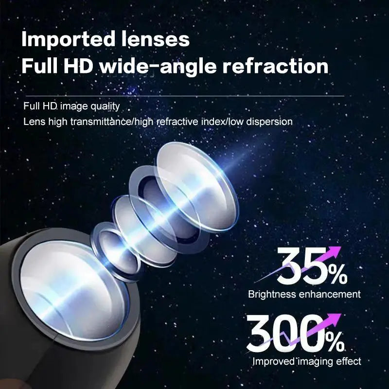 lentille de lampe de projection noire à plusieurs couches et élégante, avec éléments en verre importés et boîtier métallique, conçue pour les feuilles de lampe de projection de galaxie de ciel étoilé