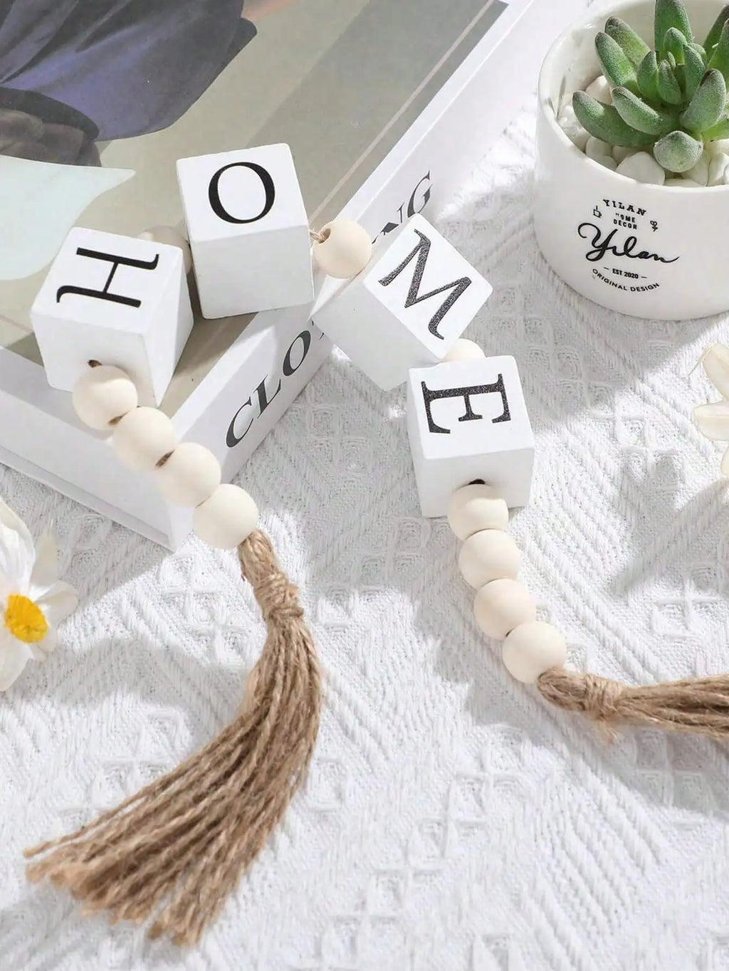 Wooden  Letter Bead Tassel Garland Creative Hemp Rope Tassel Beaded  Home Decor Wreath Modern Living Room Bedroom Ornament