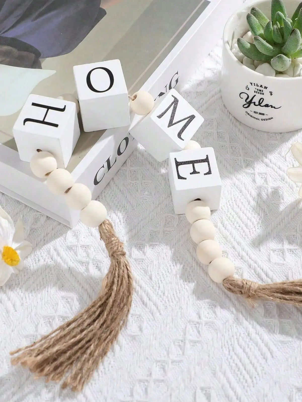 Wooden  Letter Bead Tassel Garland Creative Hemp Rope Tassel Beaded  Home Decor Wreath Modern Living Room Bedroom Ornament