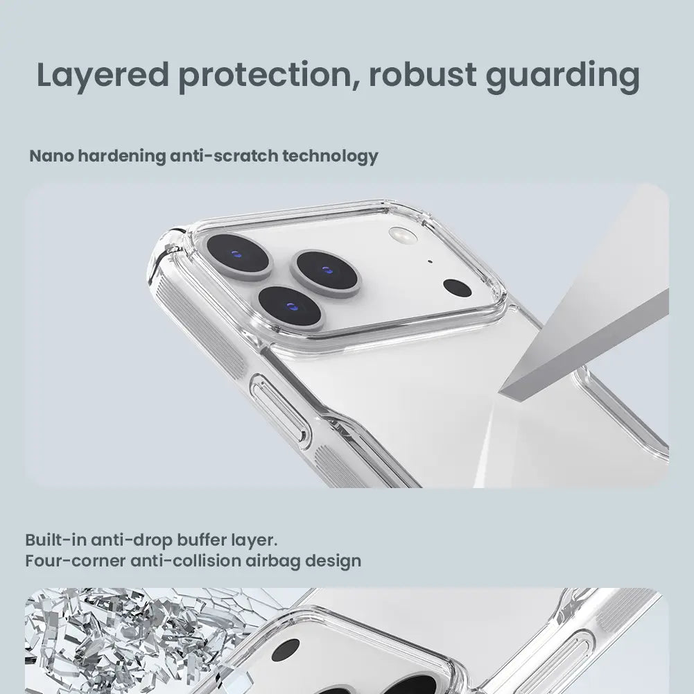 clear transparent back side of nillkin nature tpu pro phone case for iphone 17 series with reinforced edges and precise camera cutouts made from nature tpu material