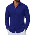 Mens New Premium Long Sleeve Linen Shirts Breathable Cotton Tops Elegant Lapel Button Hawaiian Tees Perfect Wear for Modern Men