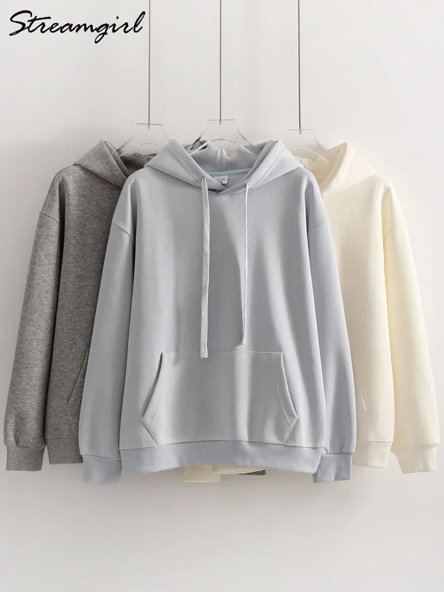 Women Sweatshirt With Hoodies Autumn Navy Blue Oversized Hoodie Grey Cotton Pullover Solid Hooded Tops Women Hoodies Oversized