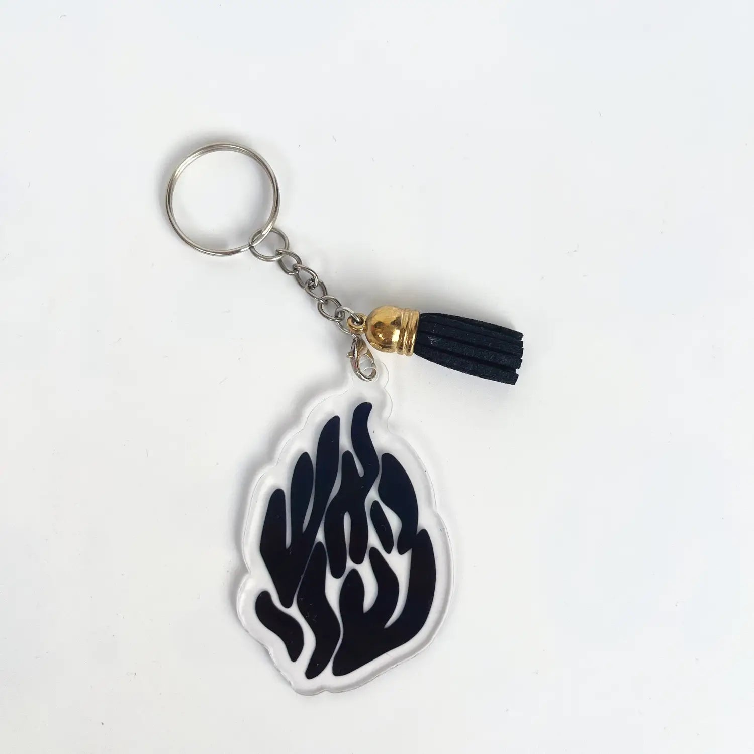 clear acrylic jewish blessing card keychain with black flame design and gold-tipped black tassel party favor set of 10 pieces