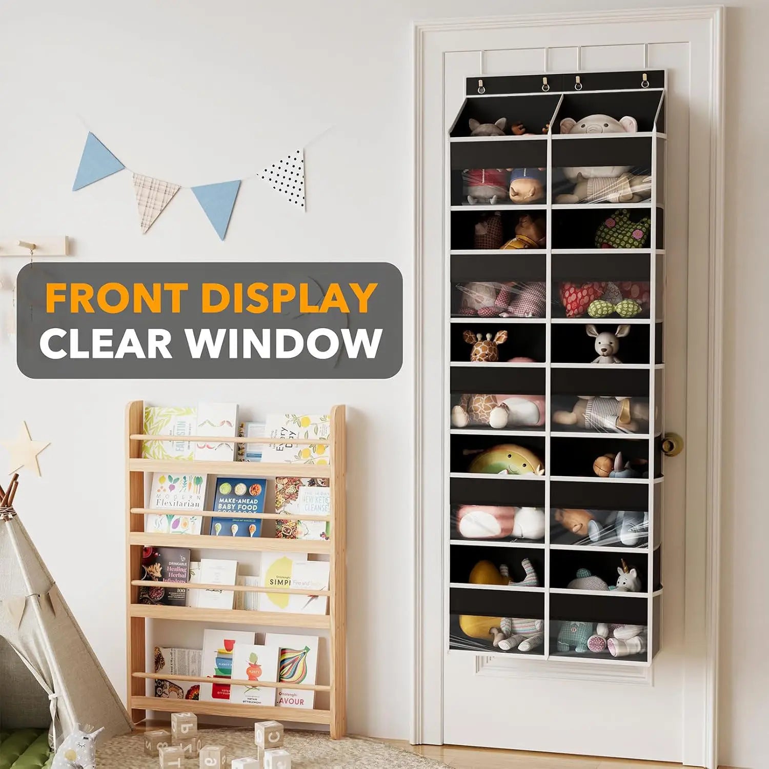 Organisateur pour chaussures suspendu derrière la porte noir avec fenêtre transparente et plusieurs compartiments, pour un rangement efficace dans un design suspendu gris à grille de 10