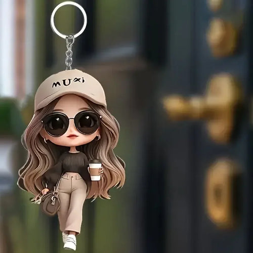 1 Cute Acrylic Girl Keychain, 2D Flat, Holiday Gift, Backpack Accessories, Key Decoration, Car Decoration, Keychain, Pendant