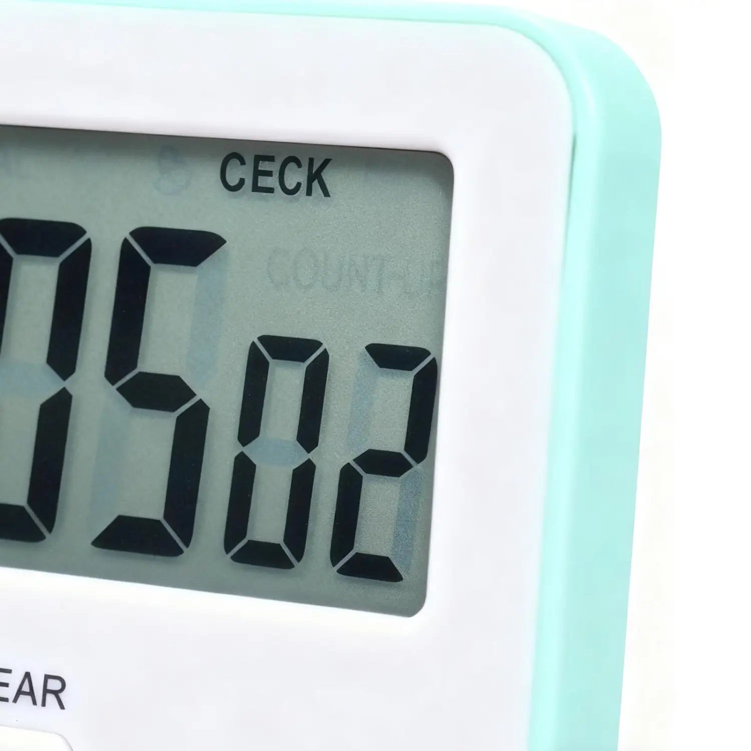 Ein mintgrüner und weißer digitaler Küchentimer als geräuschlose Countdown-Uhr mit elegantem modernem Design.