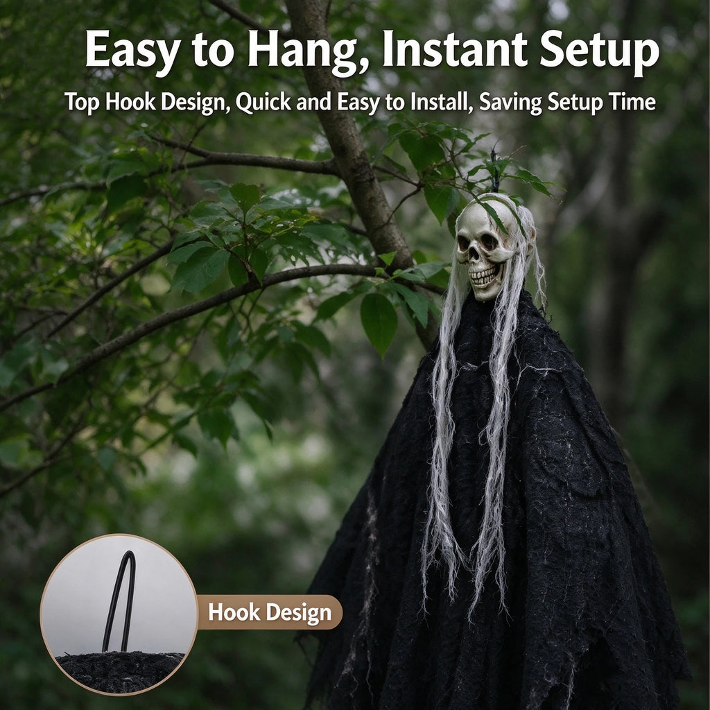 Halloween Scary Props Hanging Skeleton Ghost Skull Hanger Bloody Gauze Door Curtain Haunted House Bar Indoor Outdoor Party Decor