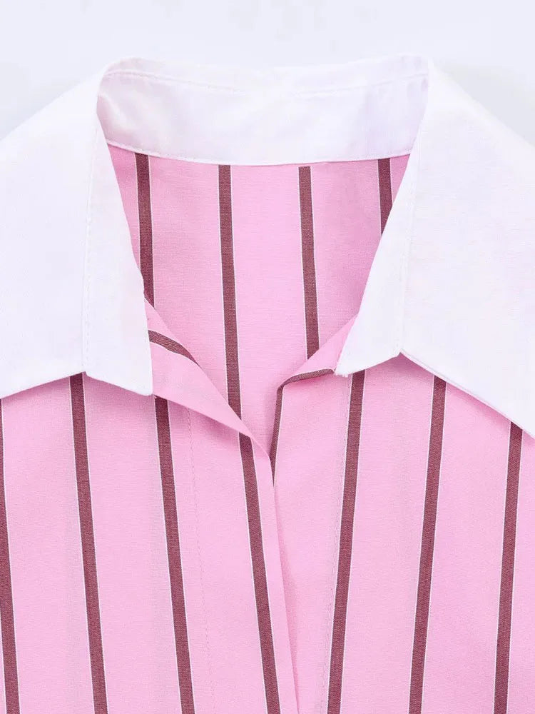 Women Blouses Tops Spring New Fashion Color Blocking Elegant Women's Shirts Tops Chic Street Single-breasted Tops