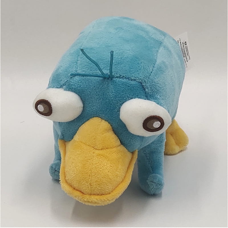 Ein weiches Plüschtier aus Blau und Gelb in Form eines Pterodaktylus-Plüschtiers mit großen weißen Augen, gestaltet als Kuscheltier in der Plüschtierkollektion „Schleifen-Tauchenten-Plüschtiere“