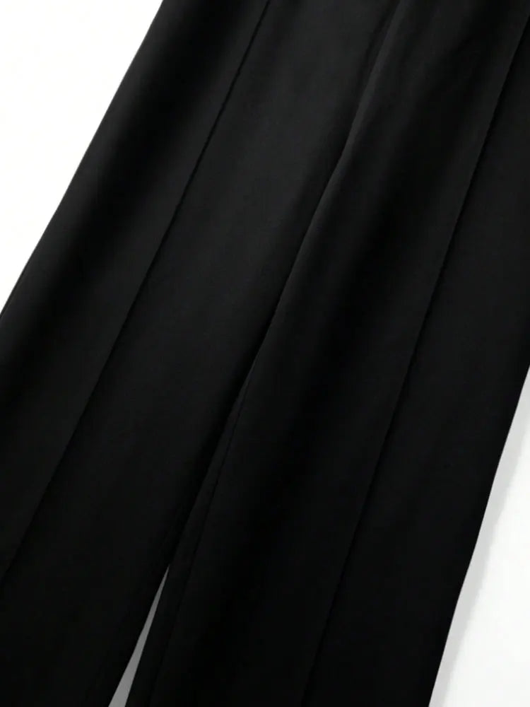 Womens Elegant High Waist Straight Leg Pants Office Commute Bottoms Minimalist Solid Color Front Seam Loose Wide Leg Trousers