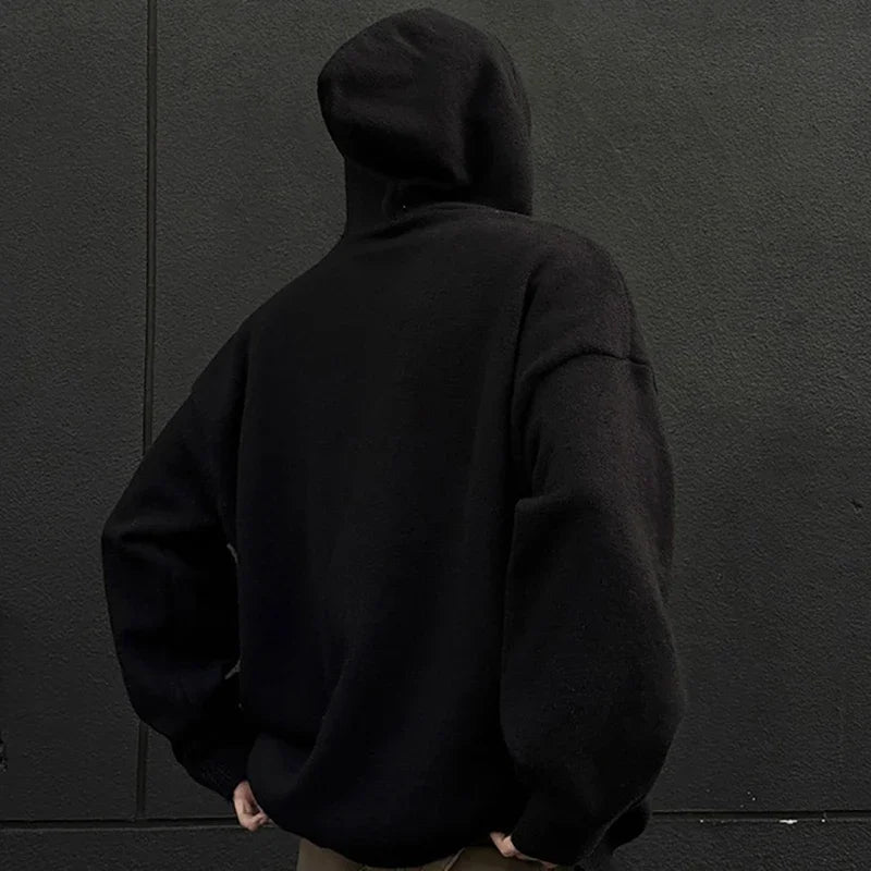 Autumn Men's Hooded Knitwear Sweaters American Retro Fashion Trend Streetwear Casual Loose Pullover Sweater Male Y2K Hooded Knit