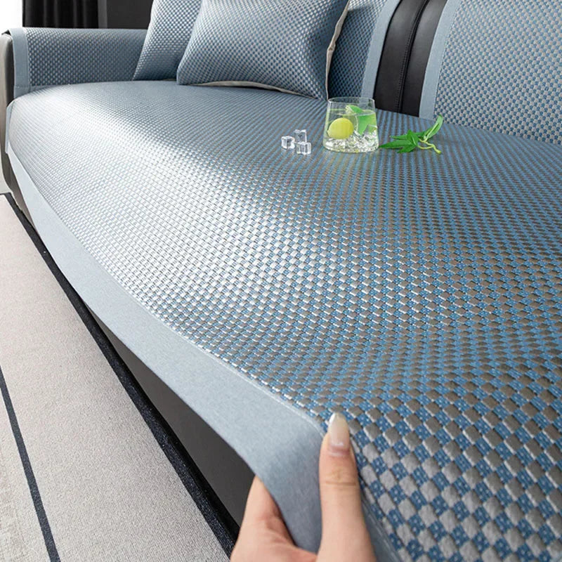 Simple Solid Ice Rattan Cooling Sofa Cushion Summer Skin-Friendly Sofa Cover for Lounge Non-Slip Furniture Protection Slipcover