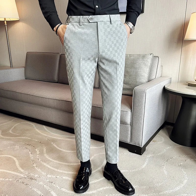 Men's Suit Pants Fashionable Slim Fit Business Social Office Formal Pants Wedding Social Party Men's Checkered Suit Pants