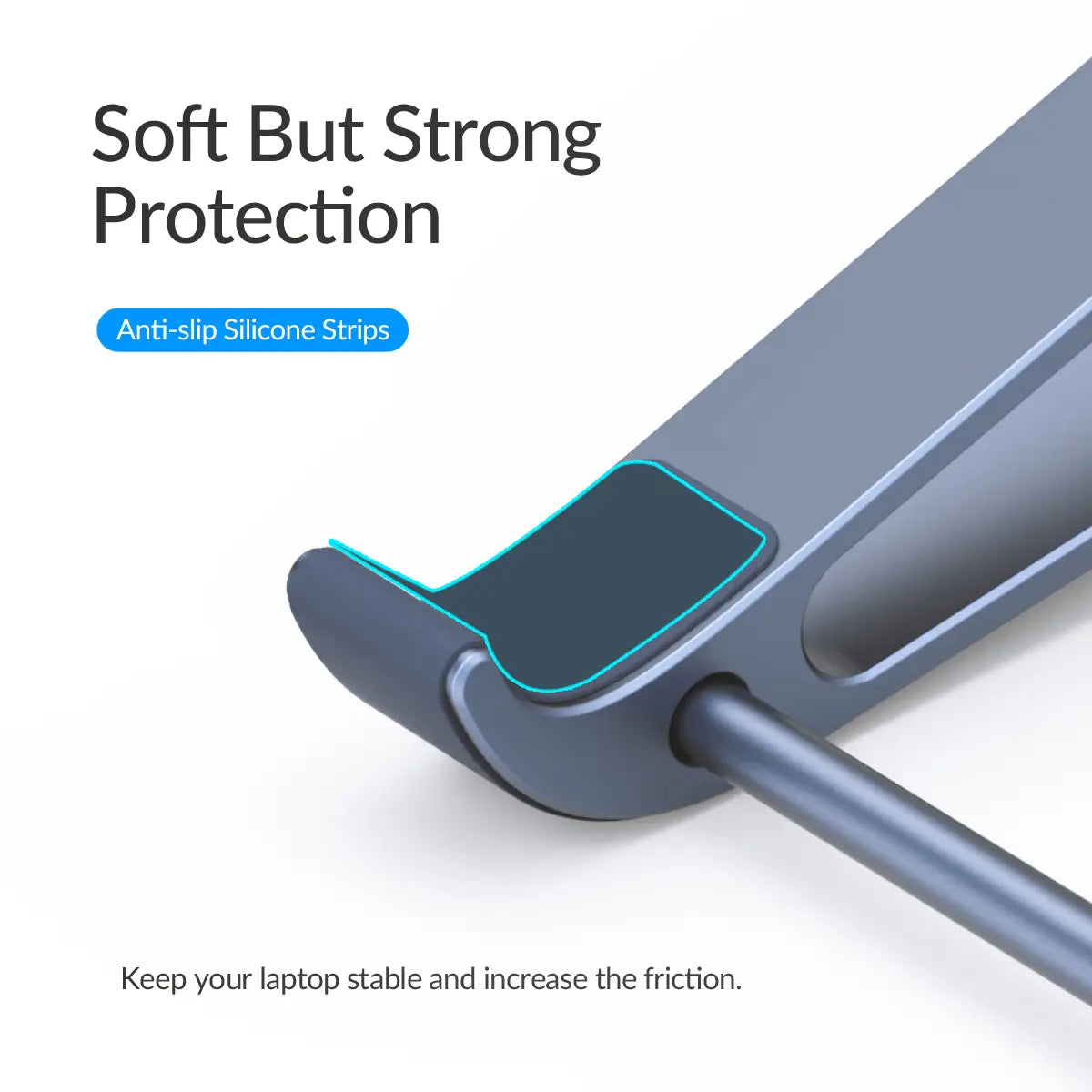 Gray Orico portable aluminum laptop stand and desktop riser featuring anti-slip silicone strips for stable support.