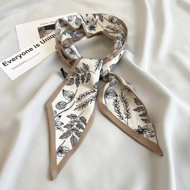 Hot sales Women Scarf lady Wraps Elegant Floral Dot Spring Summer silk scarves square Head Neck Hair Tie Band Neckerchief skinny