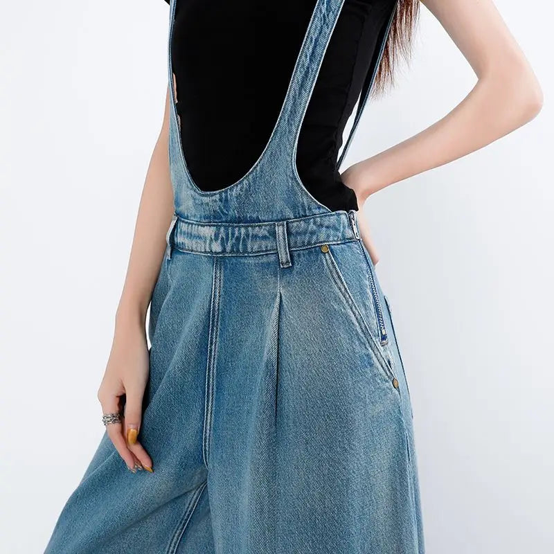 Women Denim Overalls Wide-leg Pants Spring Autumn New Loose Casual Korean Thin Straight Jeans Pants Suspenders Straps Jumpsuit