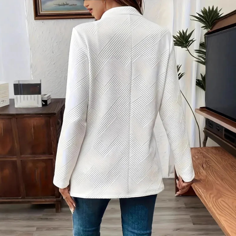 Solid Color Double-Breasted Women's Blazer with Diagonal Texture Stand Collar Long Sleeve Suits Casual Office Commute Outerwear