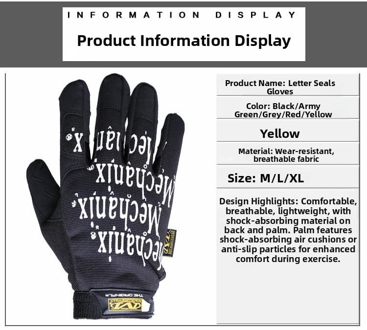 Herren-Fahrradhandschuhe mit vollständigen Fingern, die die Handrückseite in Schwarz zeigen, mit weißer Mechanix-Beschriftung aus abriebfestem und atmungsaktivem Material