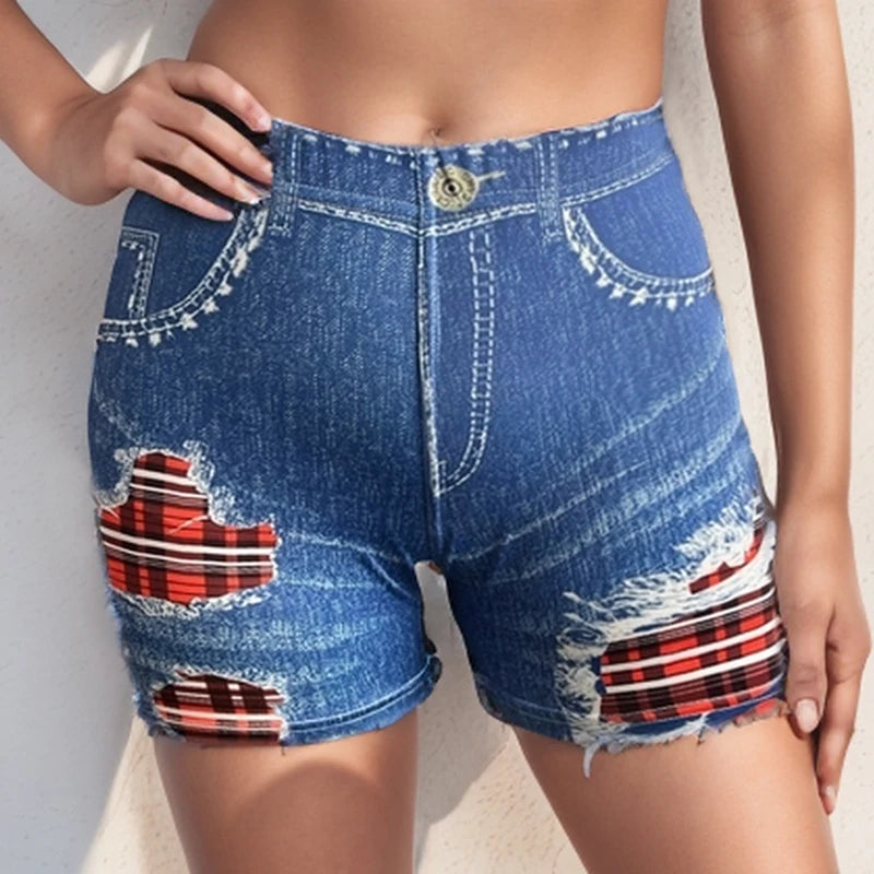 Women's Summer New Casual Shorts Non-Denim Leggings Shorts Printed High Waist Butt Lifting Elastic Breathable Sports Shorts
