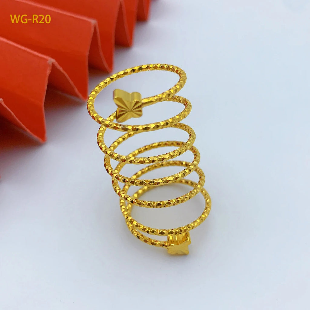 Brazilian Spiral Ring Women 24K Gold Plated Wedding Bride Arabic Ethiopian Dubai Big Nigerian Jewellery Moroccan Resizable