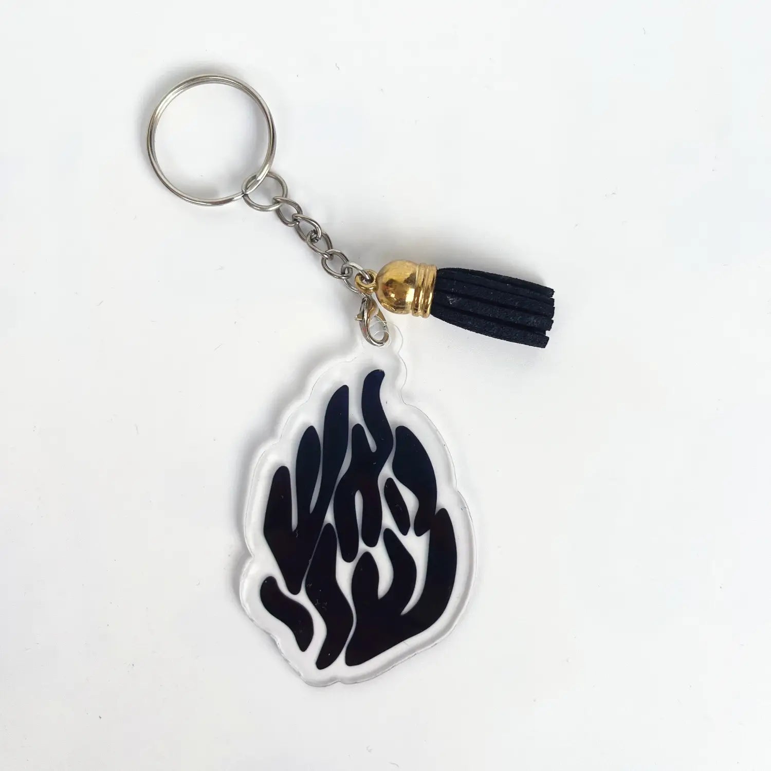 Clear acrylic Jewish blessing card keychain with black flame design and black tassel party favor set of 10pcs.
