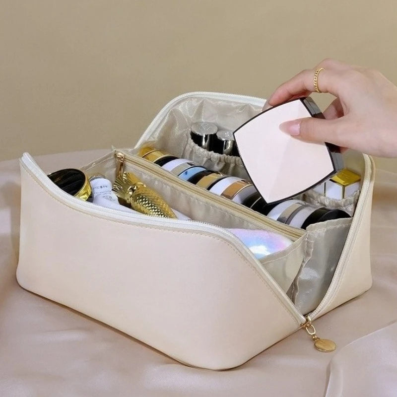 Large Travel Cosmetic Bag For Women Leather Makeup Organizer Female Toiletry Kit Bags Make Up Case Storage Pouch Luxury Lady Box