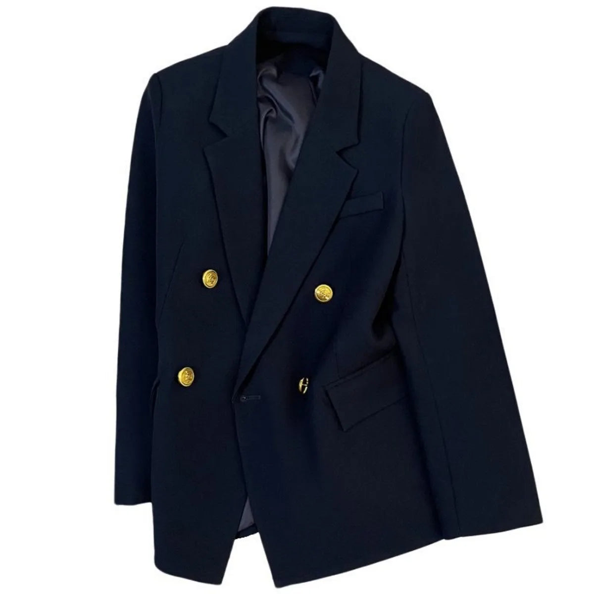 Navy Suit Jacket Blazers Women Spring Autumn New Jacket Luxury High-end Casual Fashion British Office Lady Suit Metallic Button