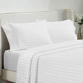 Battilo Bed Sheets 4 Pieces Set Luxury Fitted Flat Sheet with Pillowcases Solid Stripe Bedding Set For Twin Full Queen King Size