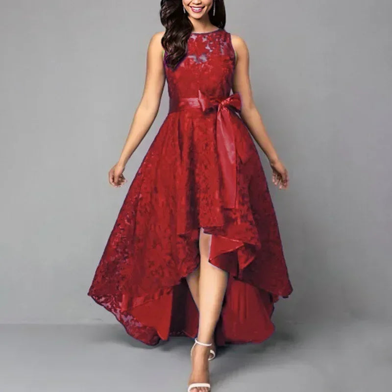2026 Women's Wedding Bridesmaid Dress Elegant Lace Evening Sweet Party Dress Plus Size Slim High Waist Bow Maxi Dresses Female