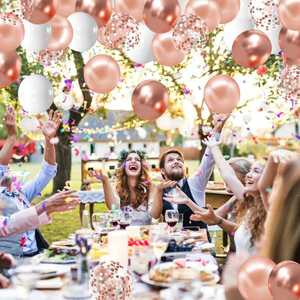 19/26pcs 12inch Rose Gold Confetti Latex Balloons White Metal Rose Gold Balloon Ribbon Wedding Bridal Shower Decoration Birthday