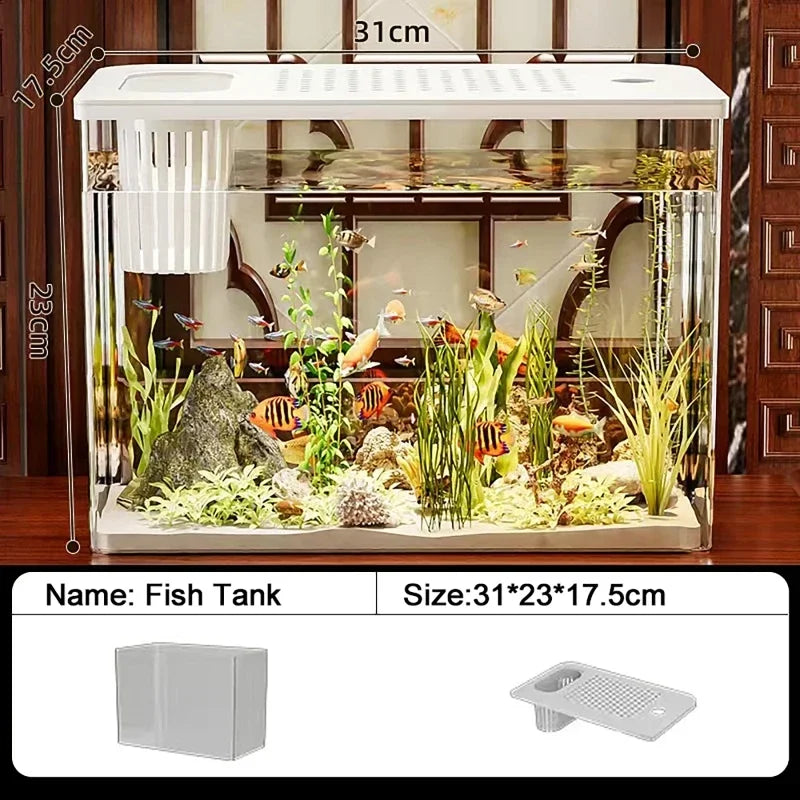 PET+ABS Fish Tank New Transparent with Lid Aquarium Drop Resistant Hydroponic Turtle Tank Home Lazy Fish Tank