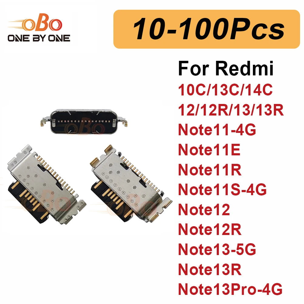 10-100Pcs Charging Port Dock Plug For Redmi 10C 13C 14C Note 11 12 13 11S 12R 13R 4G 5G TYPE-C Charger Connector Socket Repair