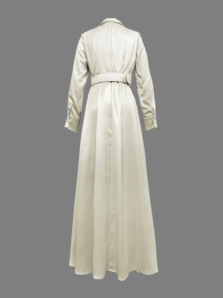 New Party Evening Dresses for Women White Maxi Dress Elegant Long Sleeves Loose No Belt Notched Collar Dresses Women Clothing