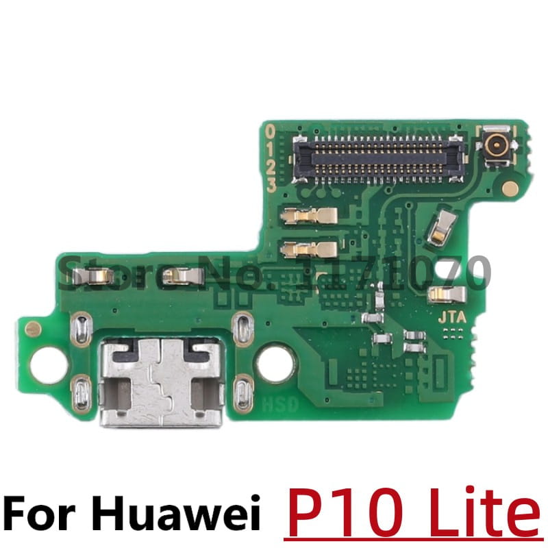 Green circuit board with a silver usb-c charging port and various electronic components designed for the huawei p10 lite as a p20 p30 charging port flex cable replacement.