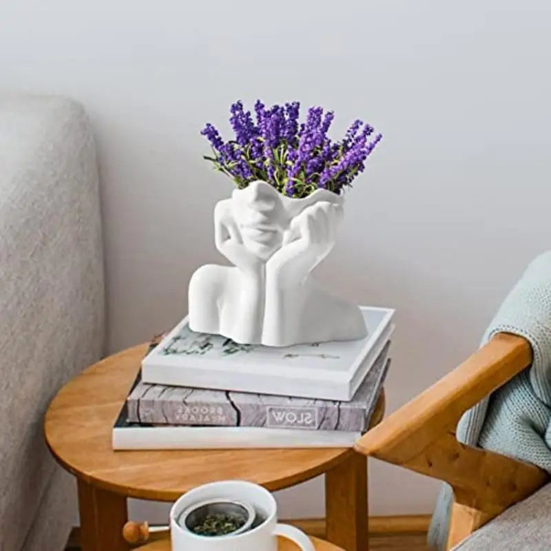Bohemian Face Decor Vase with Inner Groove Design Cute Artistic Vase for Home Living Room Shelf Display