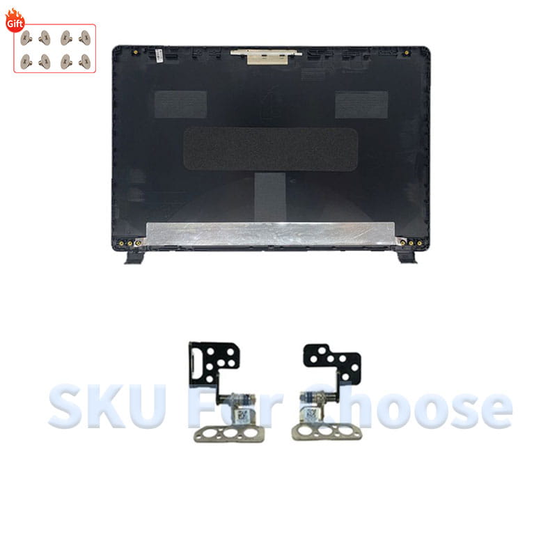 black plastic laptop lid assembly with silver metallic hinge brackets and screws for replacement housing case compatible with acer aspire 3 n19c1 a315-42 a315-42g a315-54 and a315-54k models showing the back side of the product