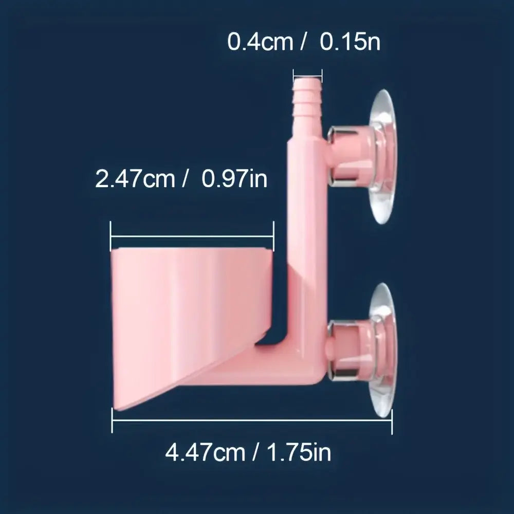soporte de plástico rosa para baño con ventosa, con una bandeja curvada con forma de embudo y dos ventosas circulares transparentes para mini oxigenador de bomba de aire para acuario en tanques de peces.