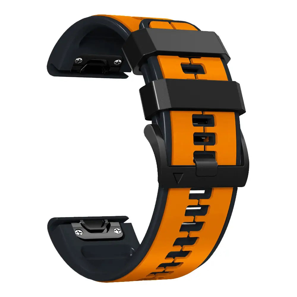 Orange-schwarzes Silikonarmband für Garmin Fenix mit sportlichem, strukturiertem Design für Garmin Forerunner-Modelle.