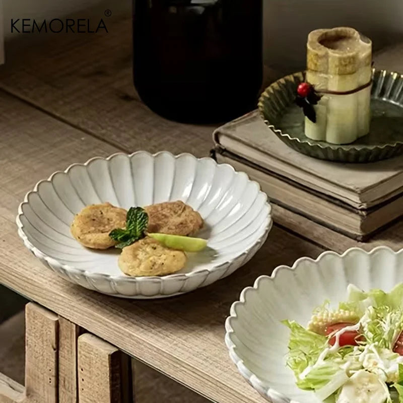 1/2PCS Nordic White Bowls Dinner Plates Ceramic White Glaze Tableware Set Western Steak Dish Salad Bowl Vegetable Fish Plate