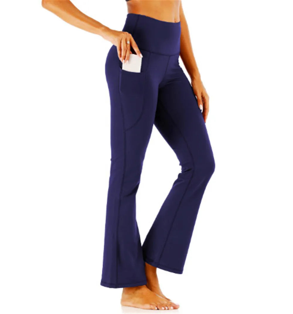 Women Flare Yoga Leggings Dress Pant With Pockets  High Waist Workout Bootleg  Tummy Control Leggin Bell Bottom Work Pants