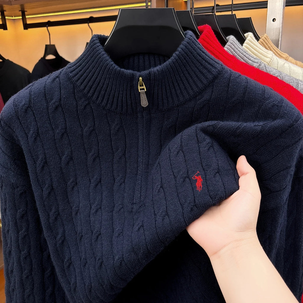 High end brand sweater men's designer new fashion golf pony embroidered coat winter thick warm zipper collar knitted pullover