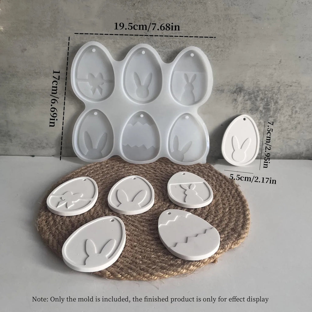 Easter Bunny Pendant Silicone Mold, DIY Epoxy Resin Plaster Concrete Drip Glue Mold, Easter Decoration Egg Bunny Making Mold