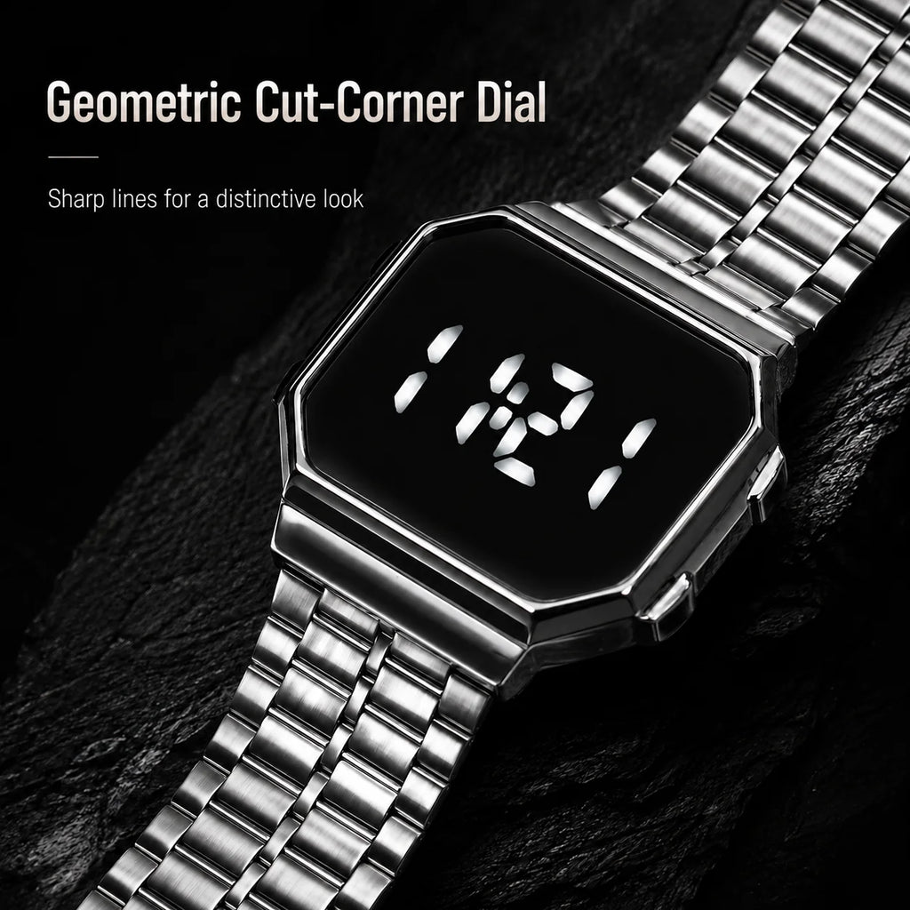 New Arrival Men's Stylish Minimalist Versatile Steel Strap Digital Watch with Touch Screen LED Display, Couple Digital Watch