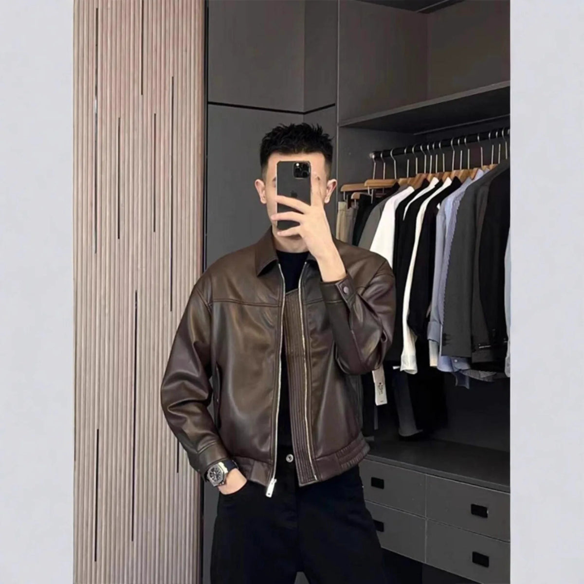 Brown Leather Motorcycle Jacket for Men 2025 Autumn and Winter Light Luxury and Handsome Wear Short Jacket Casual Top Boutique