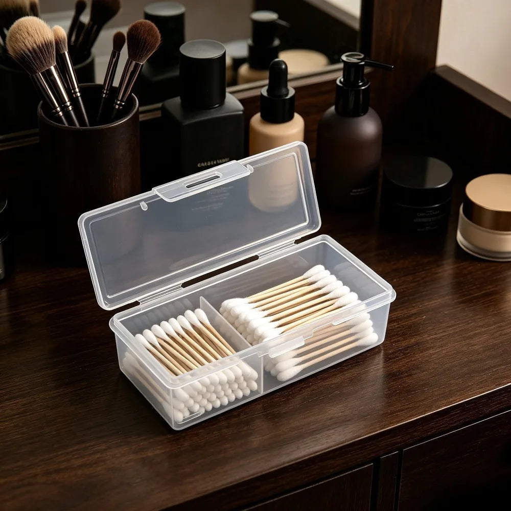 For Clear Plastic Storage Box With Hinged Lid Stackable Small Container For Cotton Swab Craft Hardware Cosmetic Accessories Case